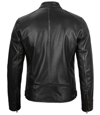Real Leather Men's Black Cafe Racer Jacket