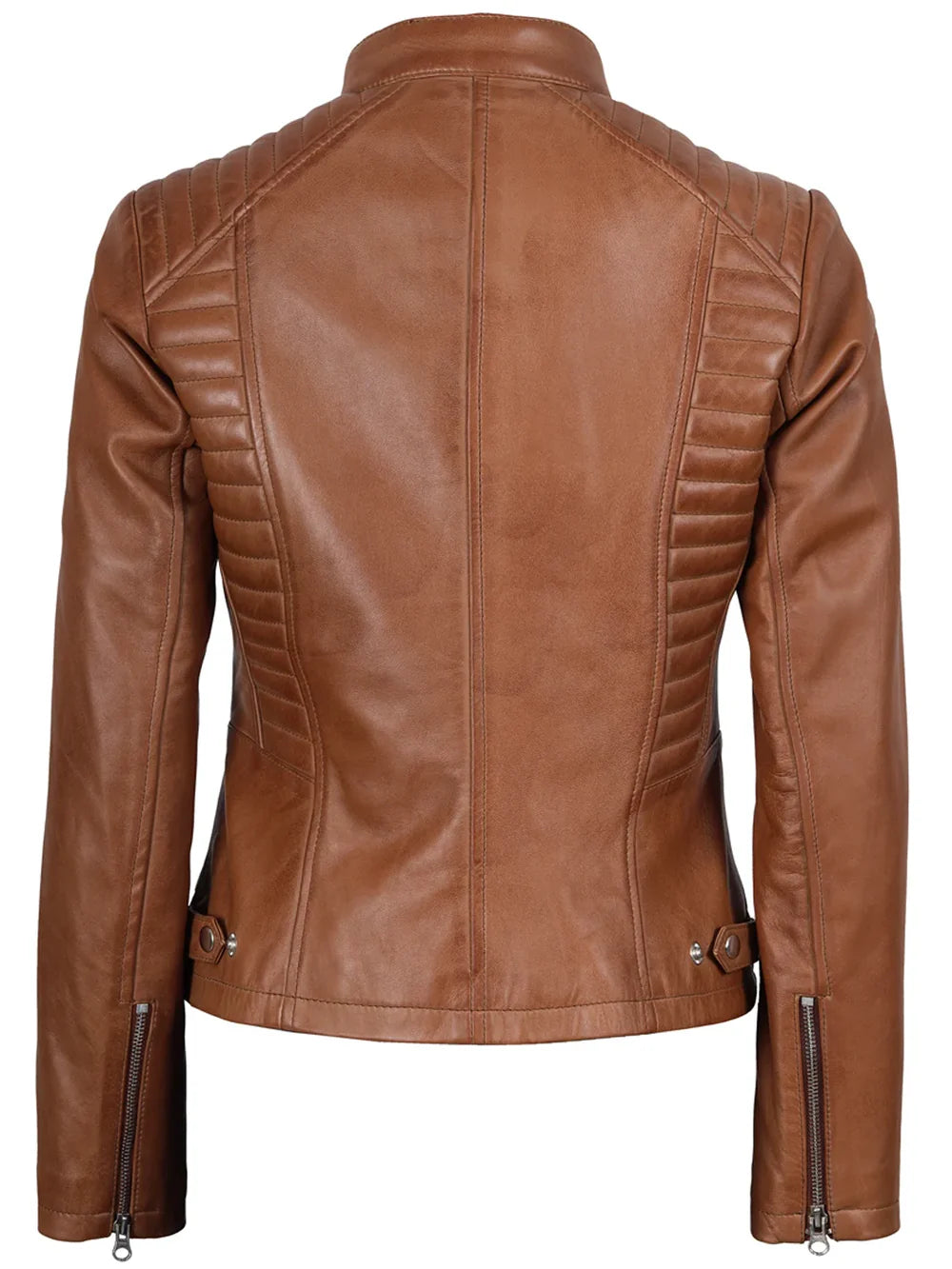 Rachel Womens Tan Cafe Racer Leather Jacket