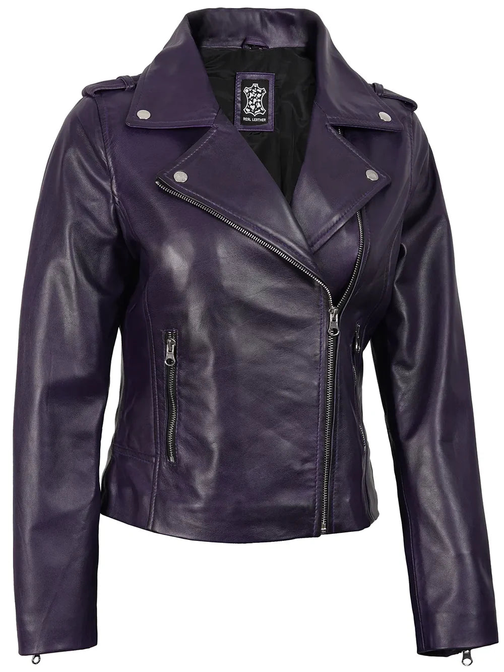 Kirsten Women's Purple Asymmetrical Biker Style Leather Jacket
