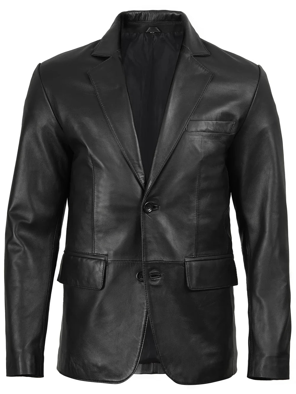 Men's Two Button Black Leather Blazer