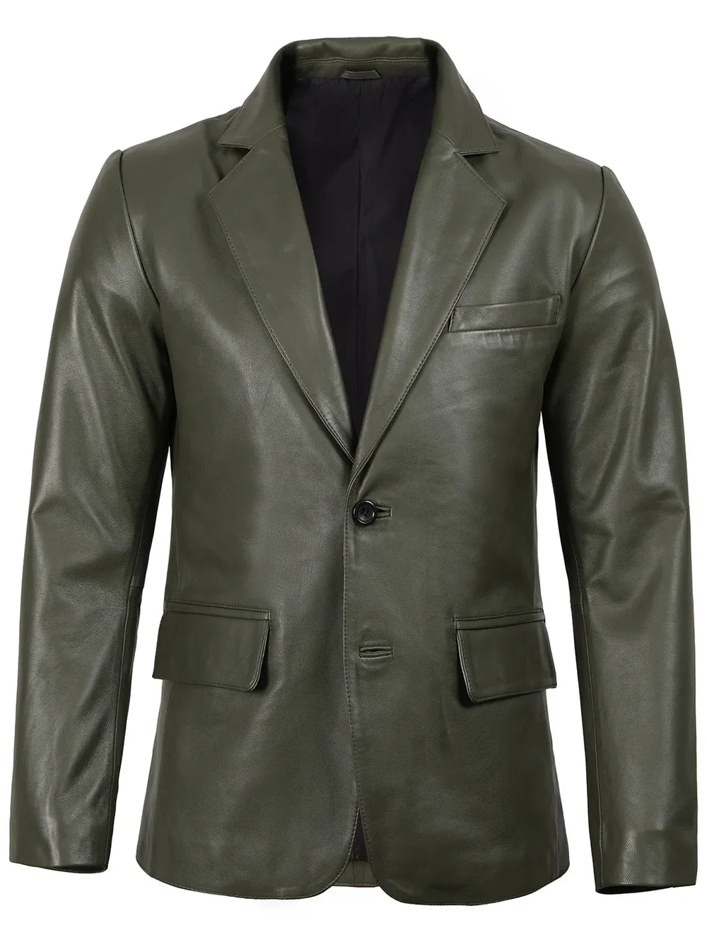 Men's Dark Green Real Leather Blazer