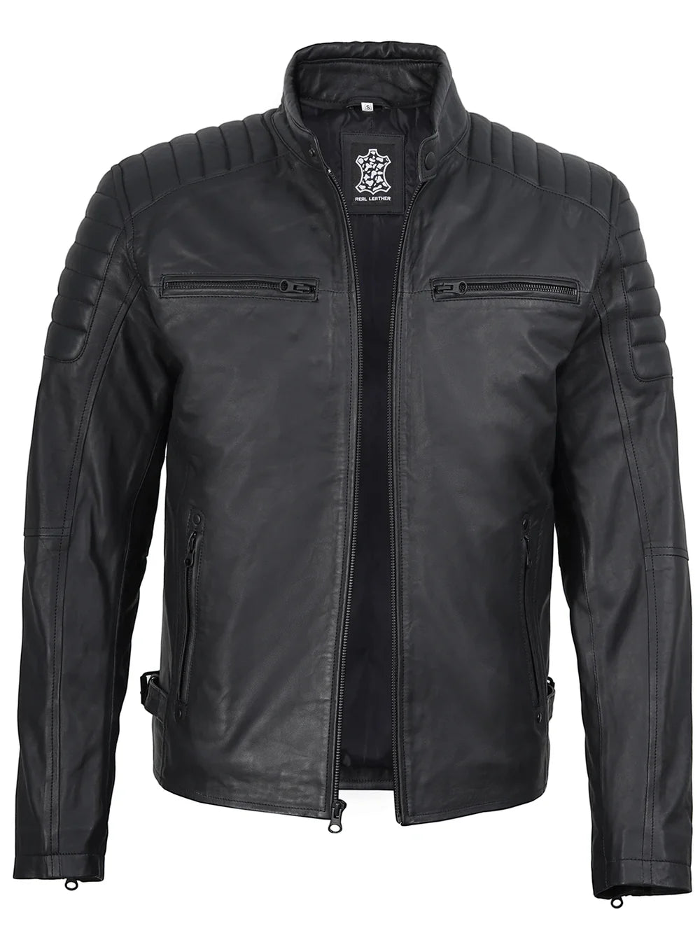 Mens Matte Black Biker Style Real Leather Jacket