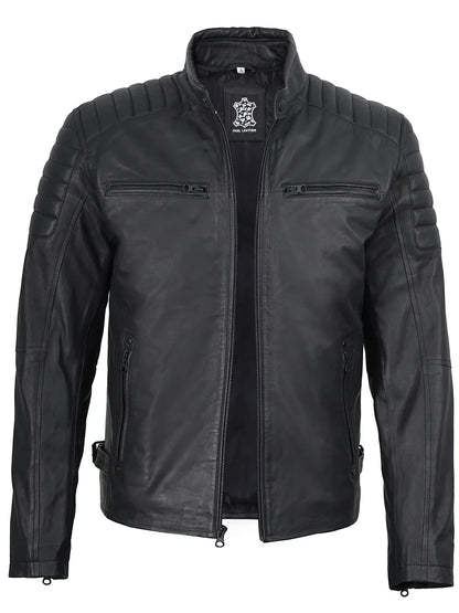 Mens Matte Black Biker Style Real Leather Jacket