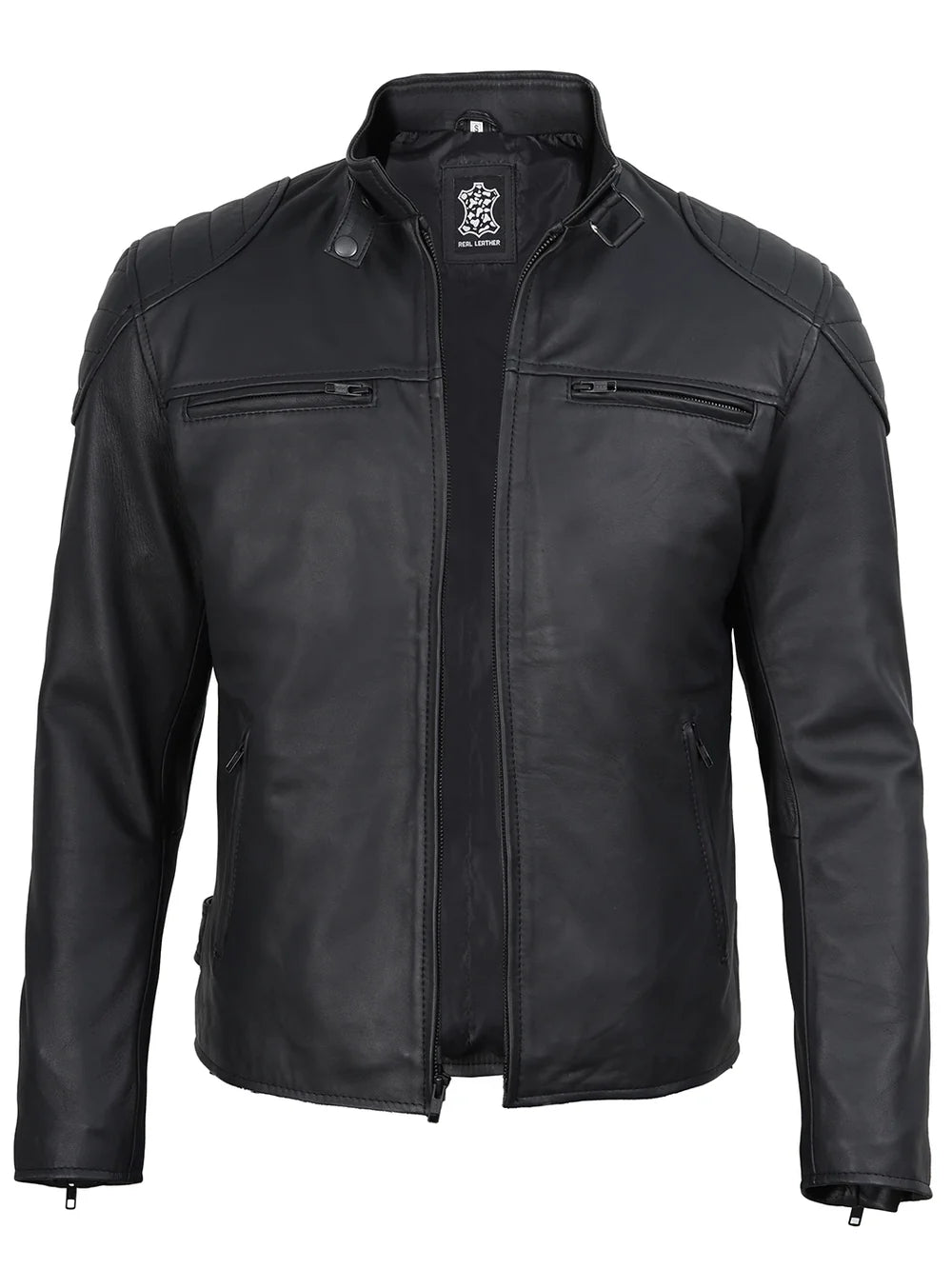 Vermont Men's Matte Black Biker Style Leather Jacket