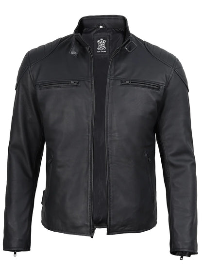 Vermont Men's Matte Black Biker Style Leather Jacket