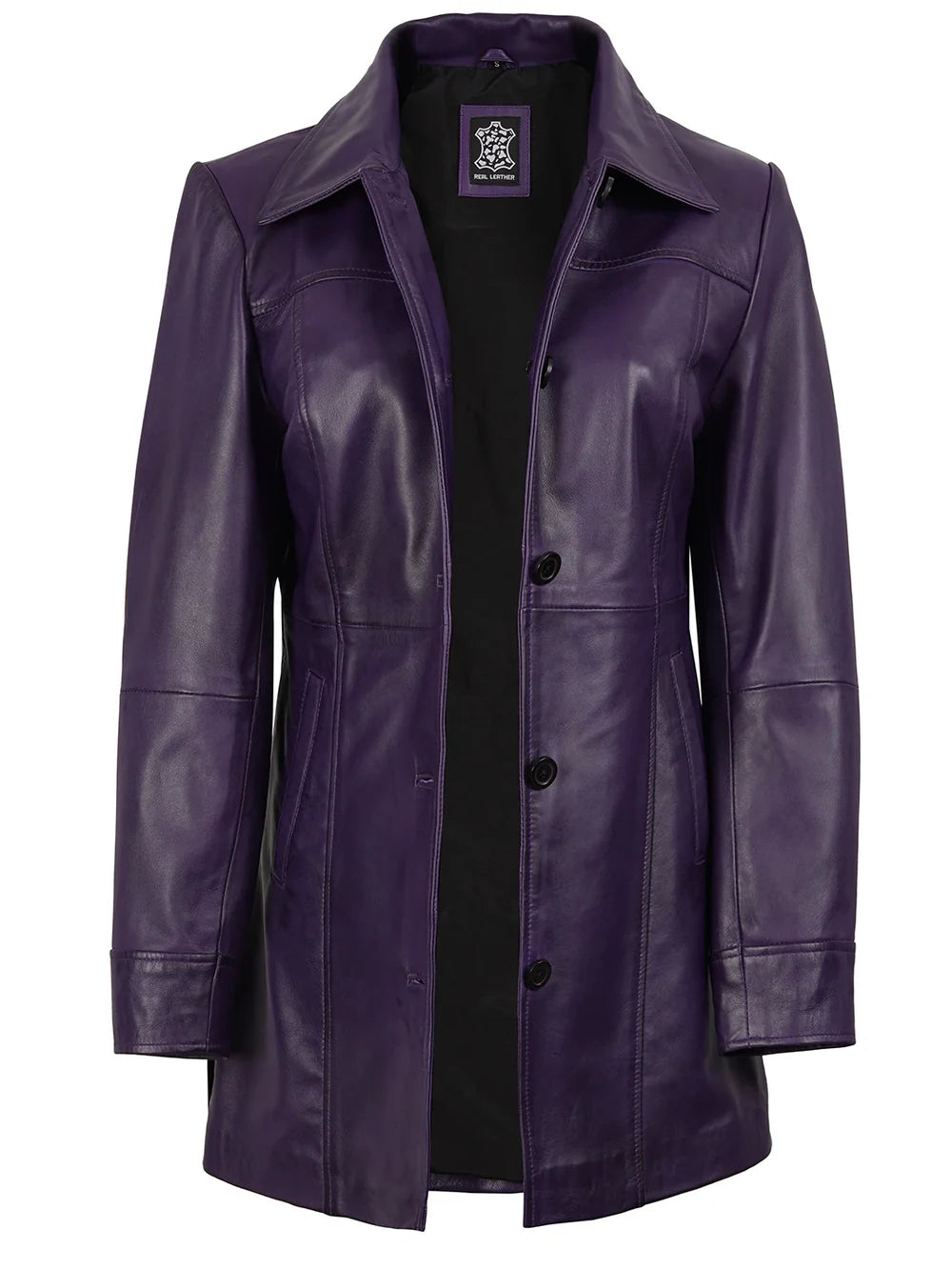 Kandis Women's Leather Purple 3/4 Length Car Coat