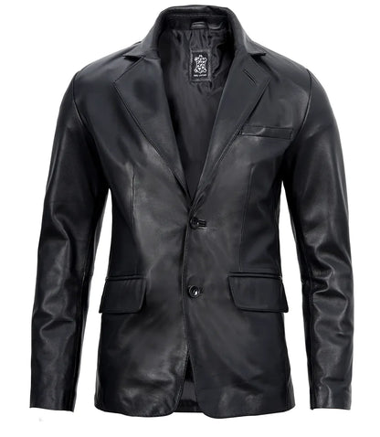 Mens Real Lambskin Black Leather Blazer