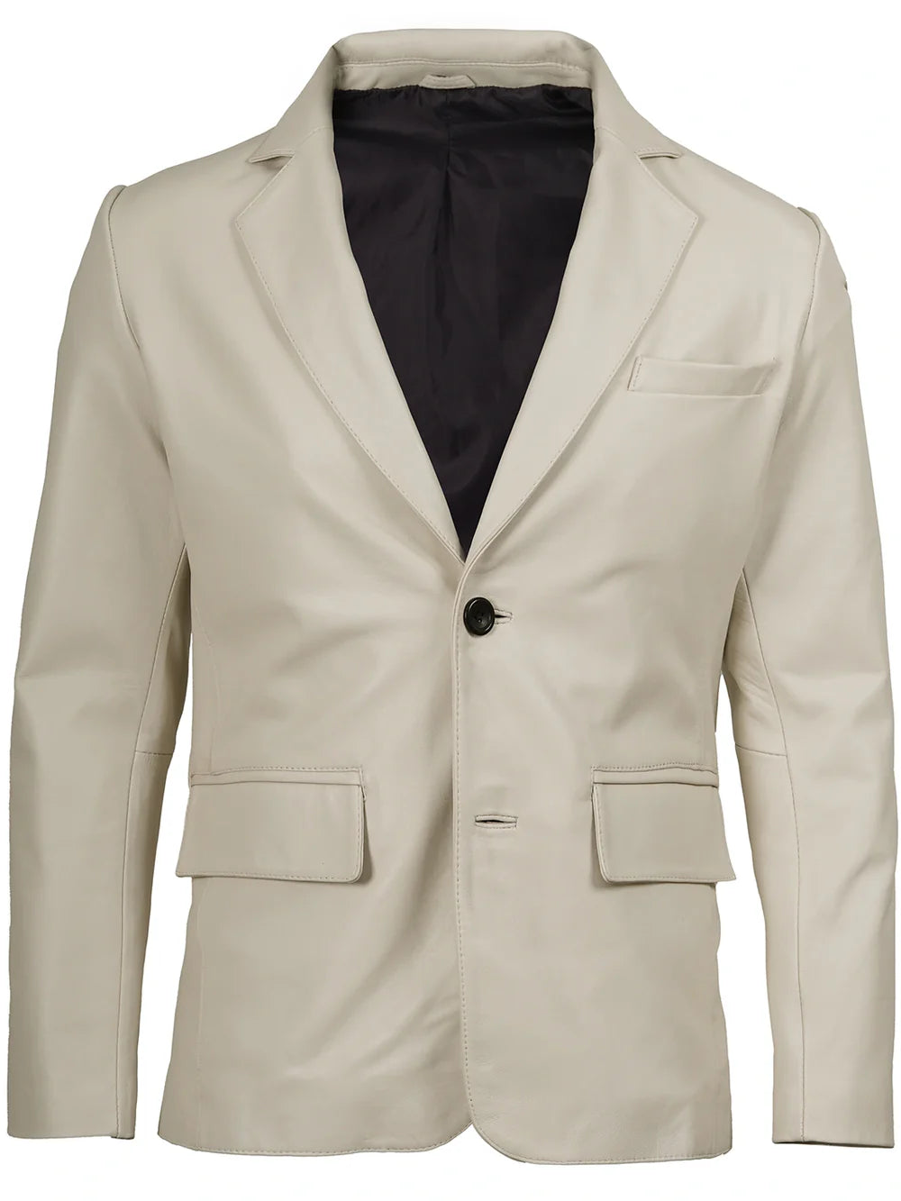 Men's Two Buttons Off White Leather Blazer