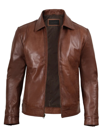 Real Leather Men's Brown Harrington Jacket