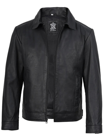 Men's Harrington Matte Black Real Leather Jacket