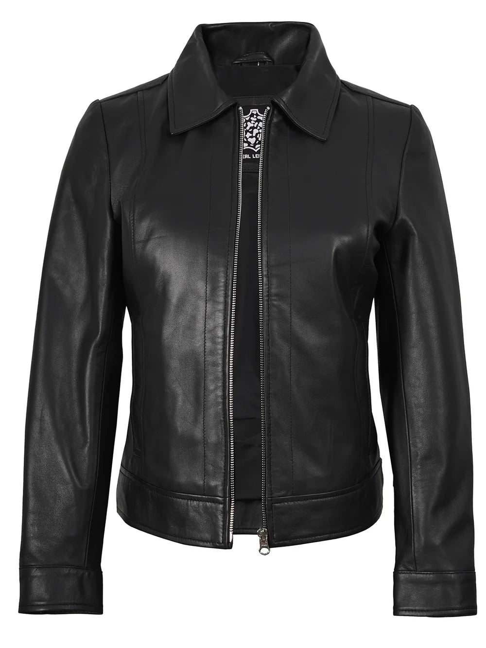 Women's Harrington Style Black Real Leather Jacket