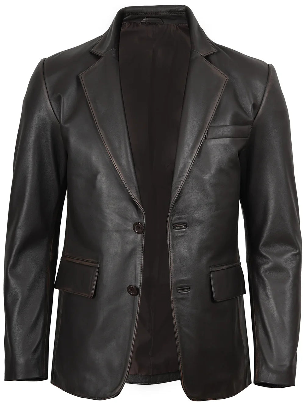 Men Dark Brown Rub Off Leather Blazer
