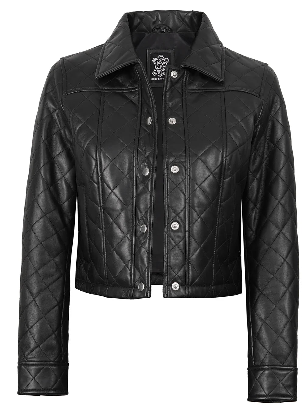 Quilted Black Cropped Leather Jacket Womens