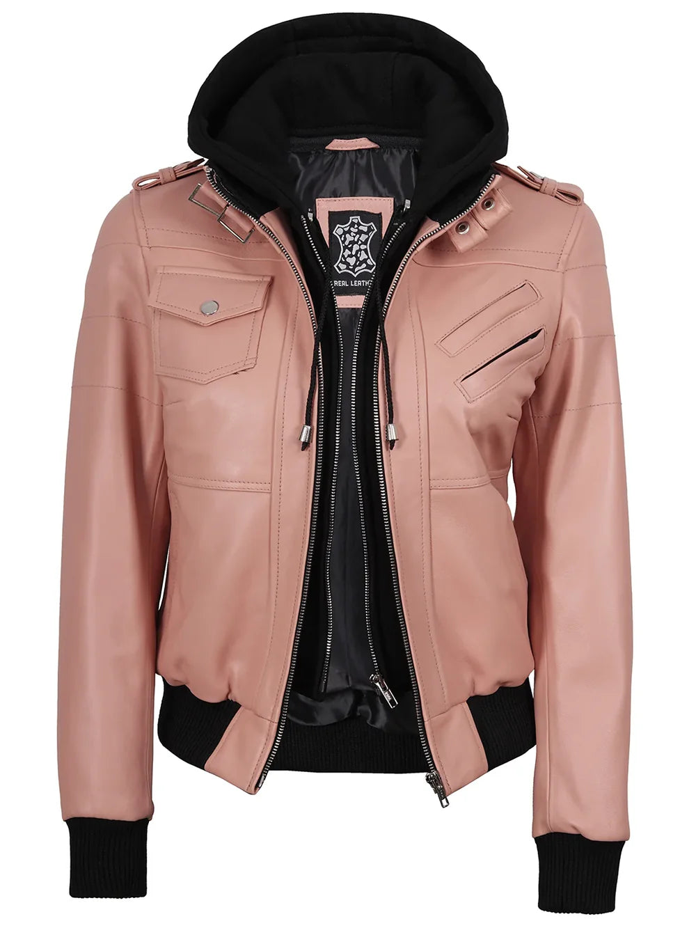Edinburgh Women's Bomber Jacket with Hood Pink Color