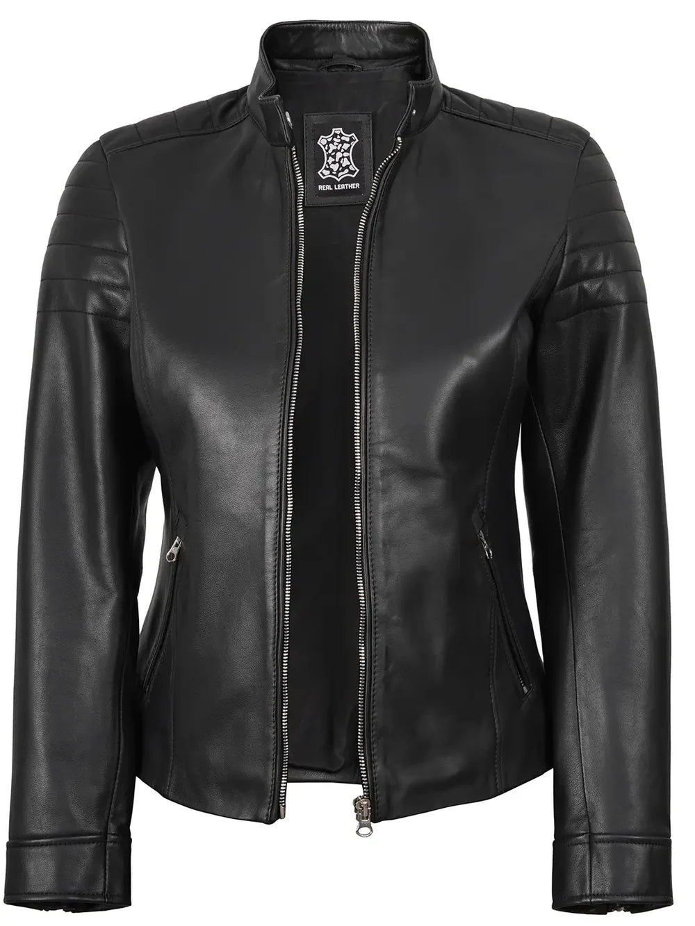 Women's Black Cafe Racer Leather Jacket