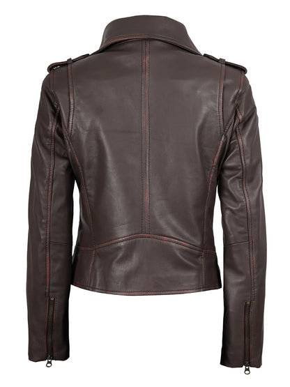 Women's Dark Brown Asymmetrical Leather Biker Jacket