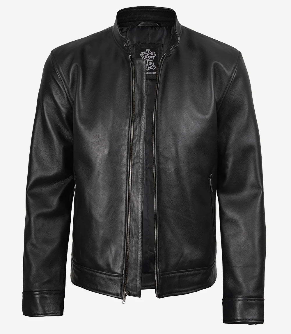 Owen Men's Black Cafe Racer Style Real Leather Jacket