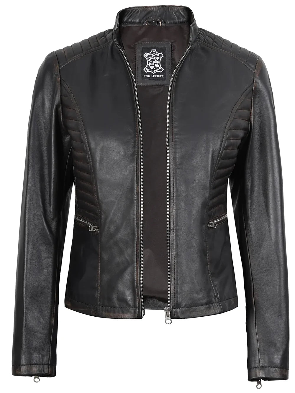 Real Leather Women's Dark Brown Biker Style Jacket