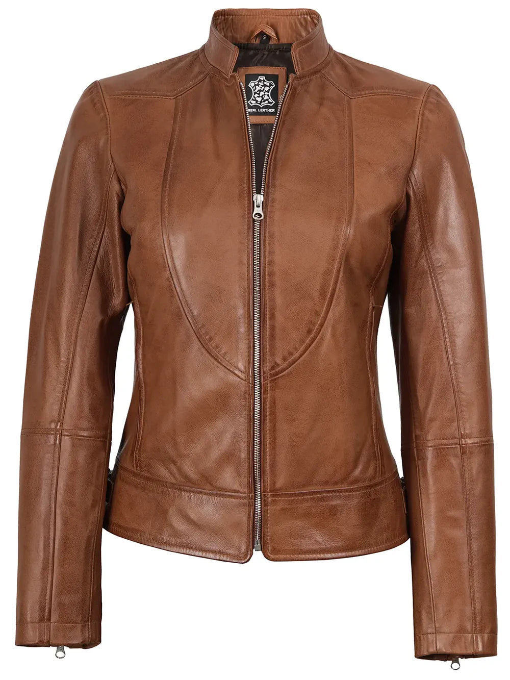 Amy Womens Cafe Racer Tan Brown Real Leather Jacket