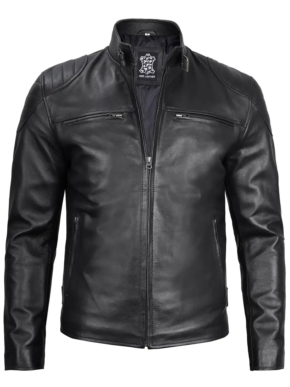 Vermont Men's Black Biker Style Leather Jacket