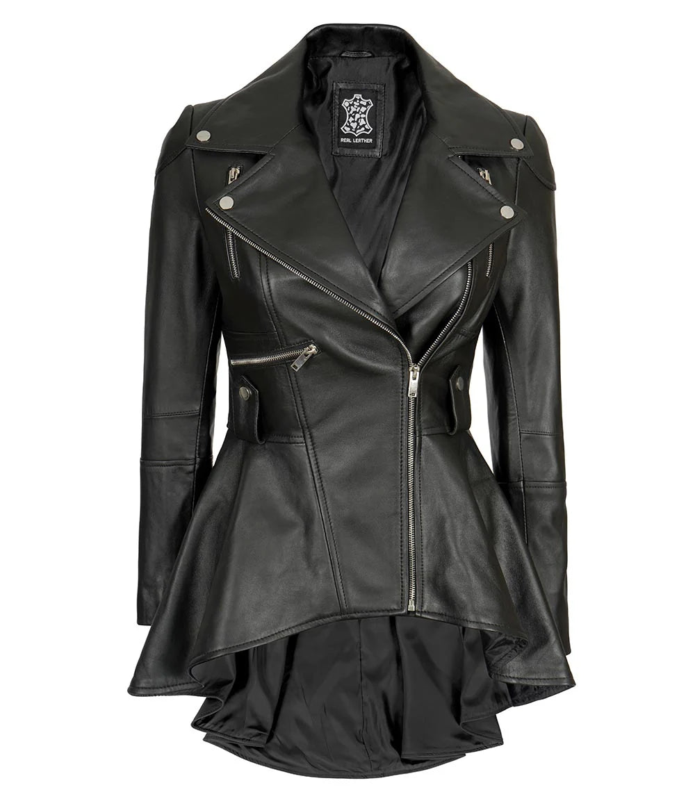 Gonzalez Women Black Peplum Leather Jacket