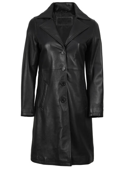 Women's Black Real Leather Car Coat