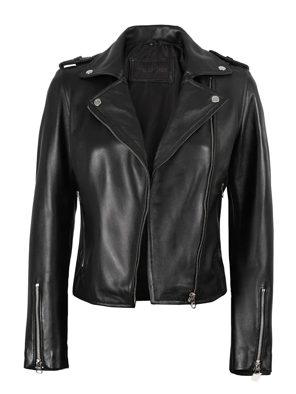 Kirsten Women's Black Asymmetrical Leather Biker Style Jacket