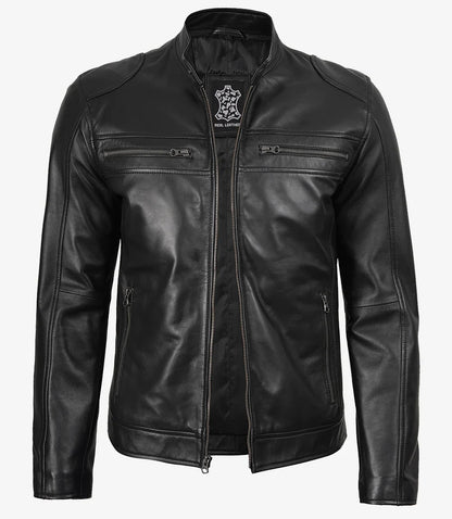Men Black Lambskin Biker Leather Jacket