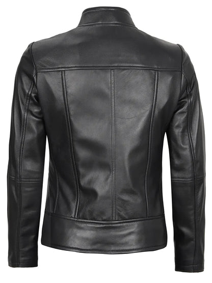 Amy Women's Black Cafe Racer Leather Jacket
