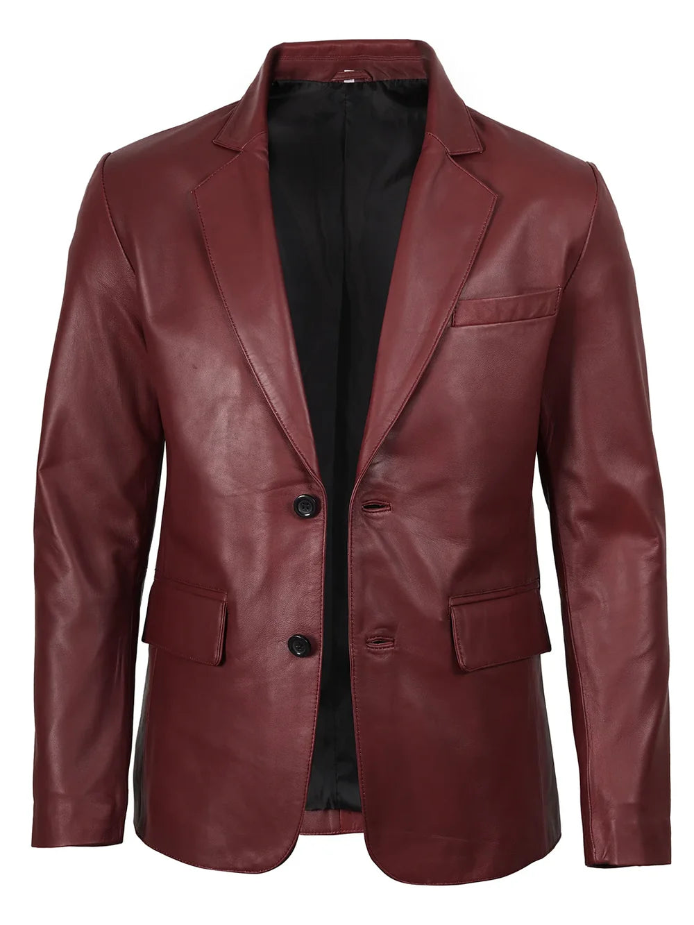 Men's Burgundy Real Leather Blazer