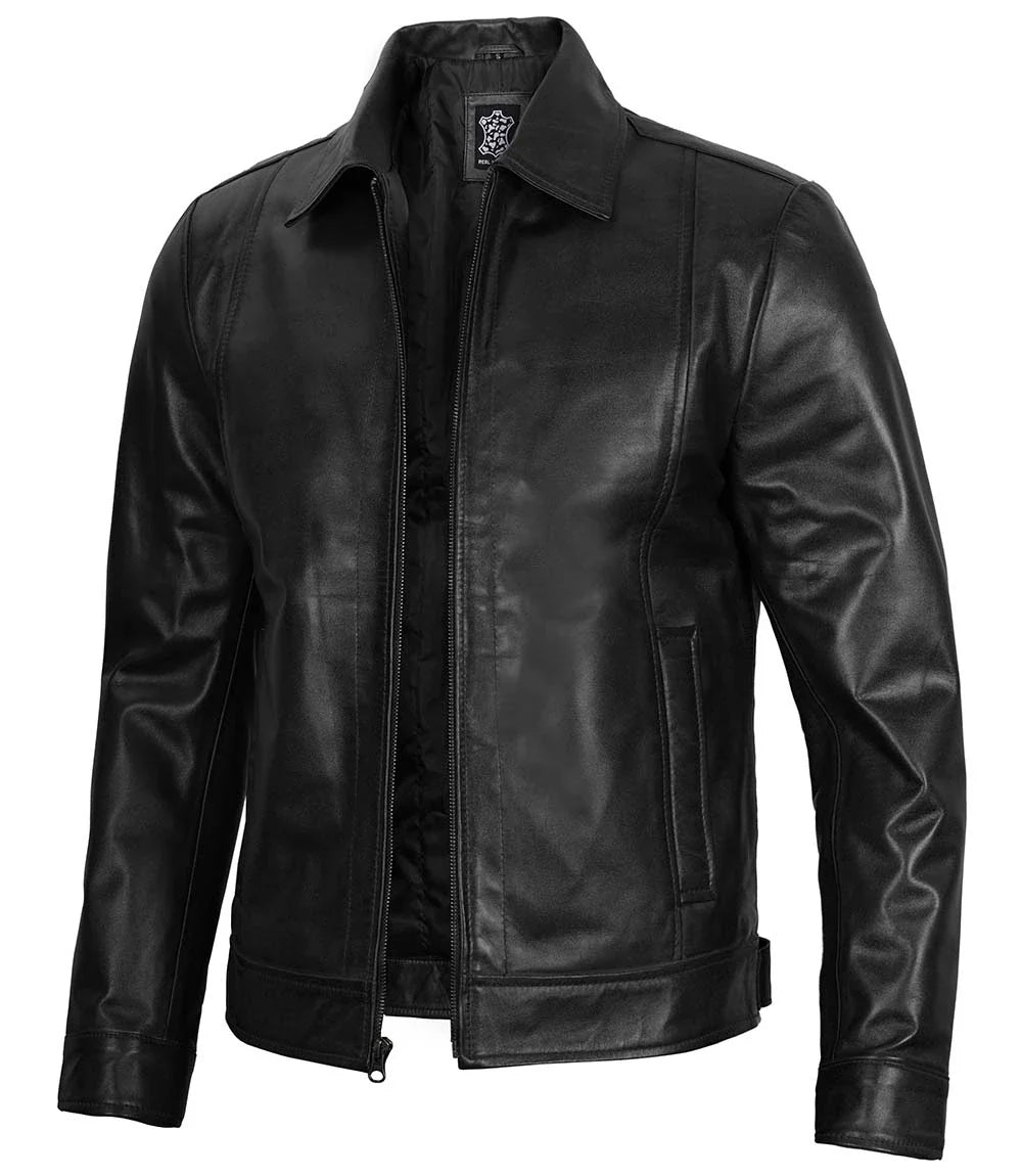 Real Leather Men's Black Harrington Classic Jacket