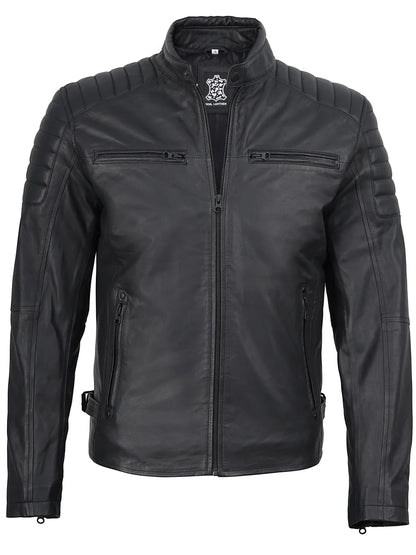 Mens Matte Black Biker Style Real Leather Jacket