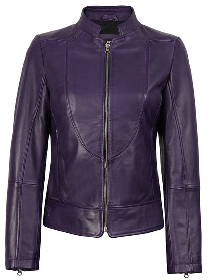 Amy Purple Cafe Racer Style Women's Leather Jacket