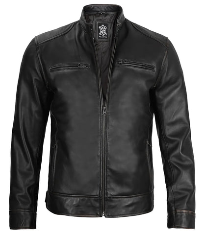 Real Leather Men's Black Cafe Racer Jacket