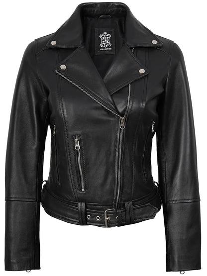 Womens Asymmetrical Black Biker Style Leather Jacket