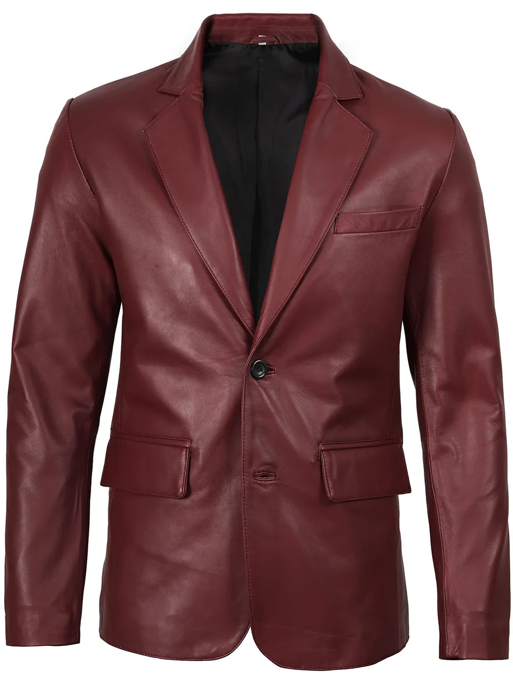 Men's Burgundy Real Leather Blazer