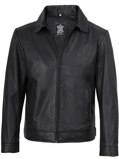 Men's Harrington Matte Black Real Leather Jacket