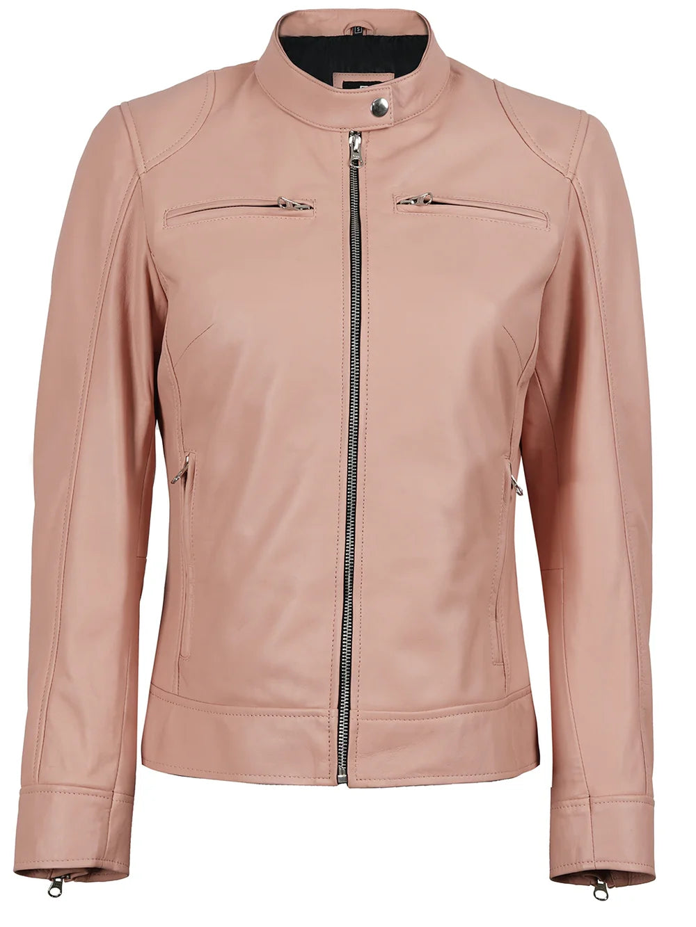 Dodge Women Light Pink Biker Style Leather Jacket