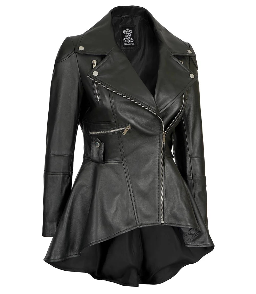 Gonzalez Women Black Peplum Leather Jacket