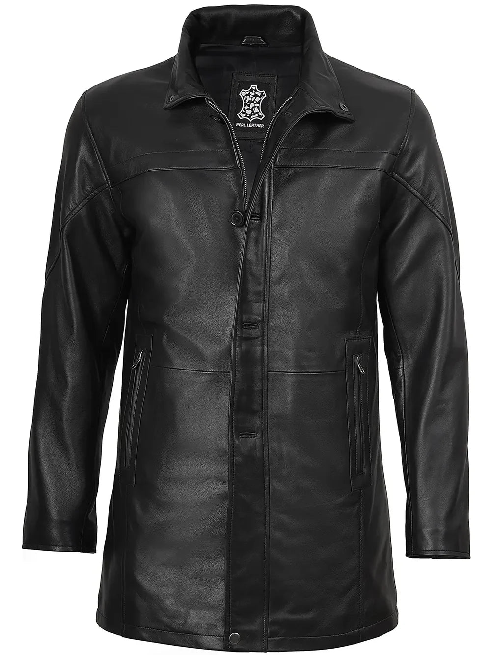 Bristol Men's Black Leather Car Coat