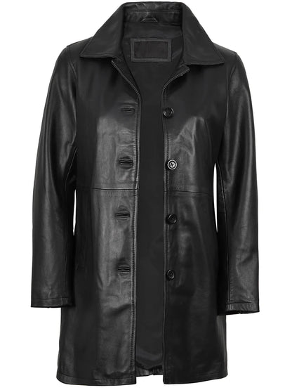 Winchester Womens Black Leather 3 4 Length Car Coat