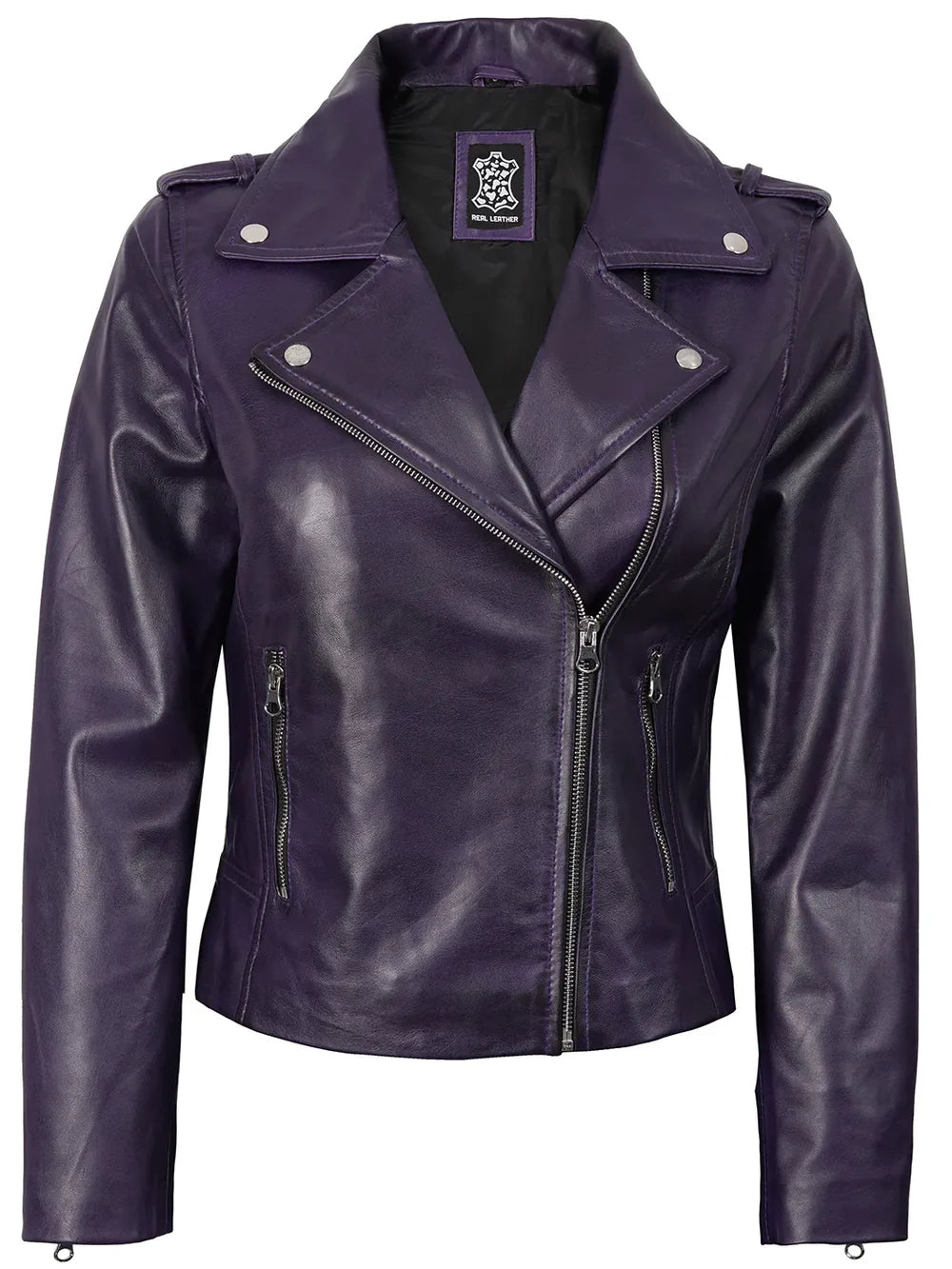 Kirsten Women's Purple Asymmetrical Biker Style Leather Jacket