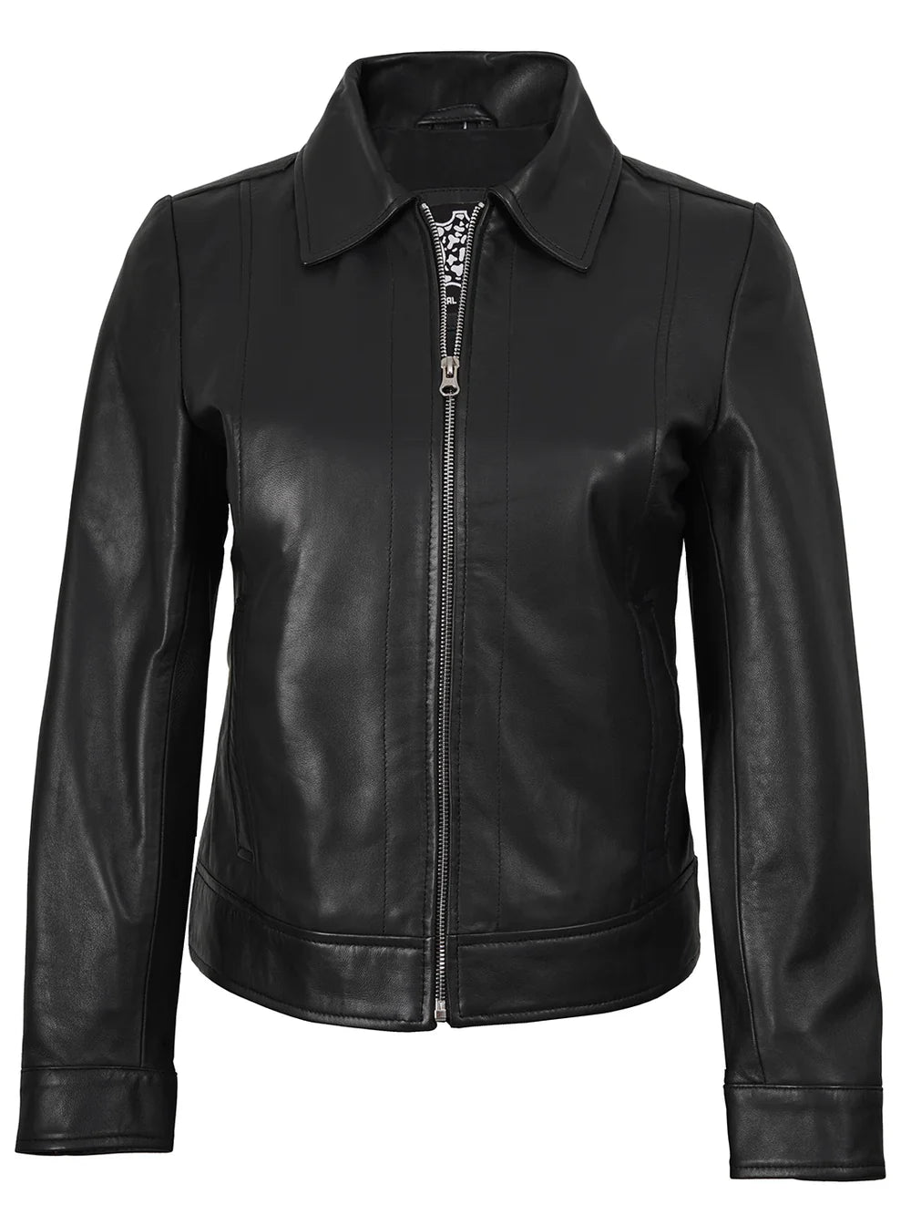 Women's Harrington Style Black Real Leather Jacket