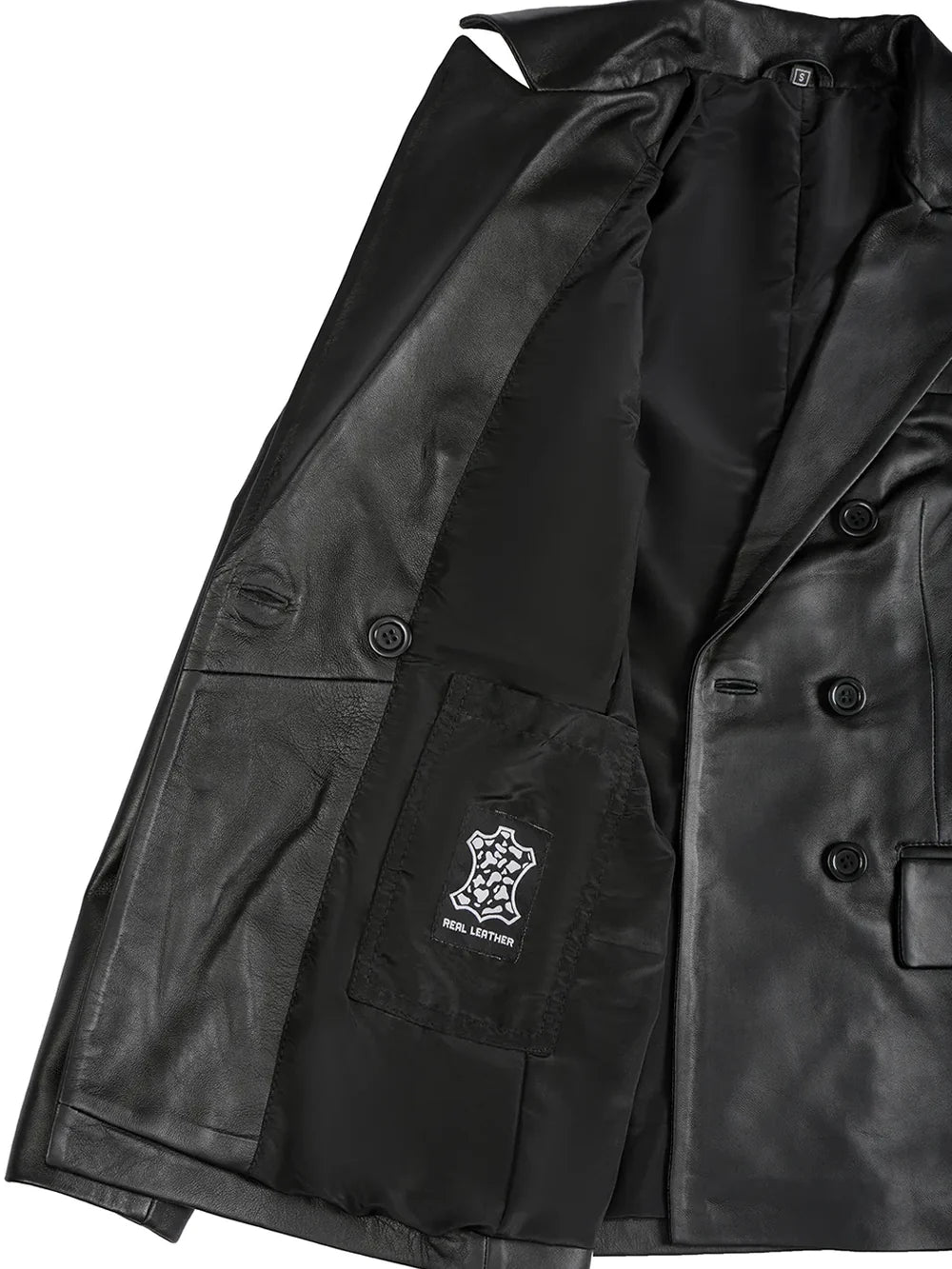Women's Black Double Breasted Leather Blazer