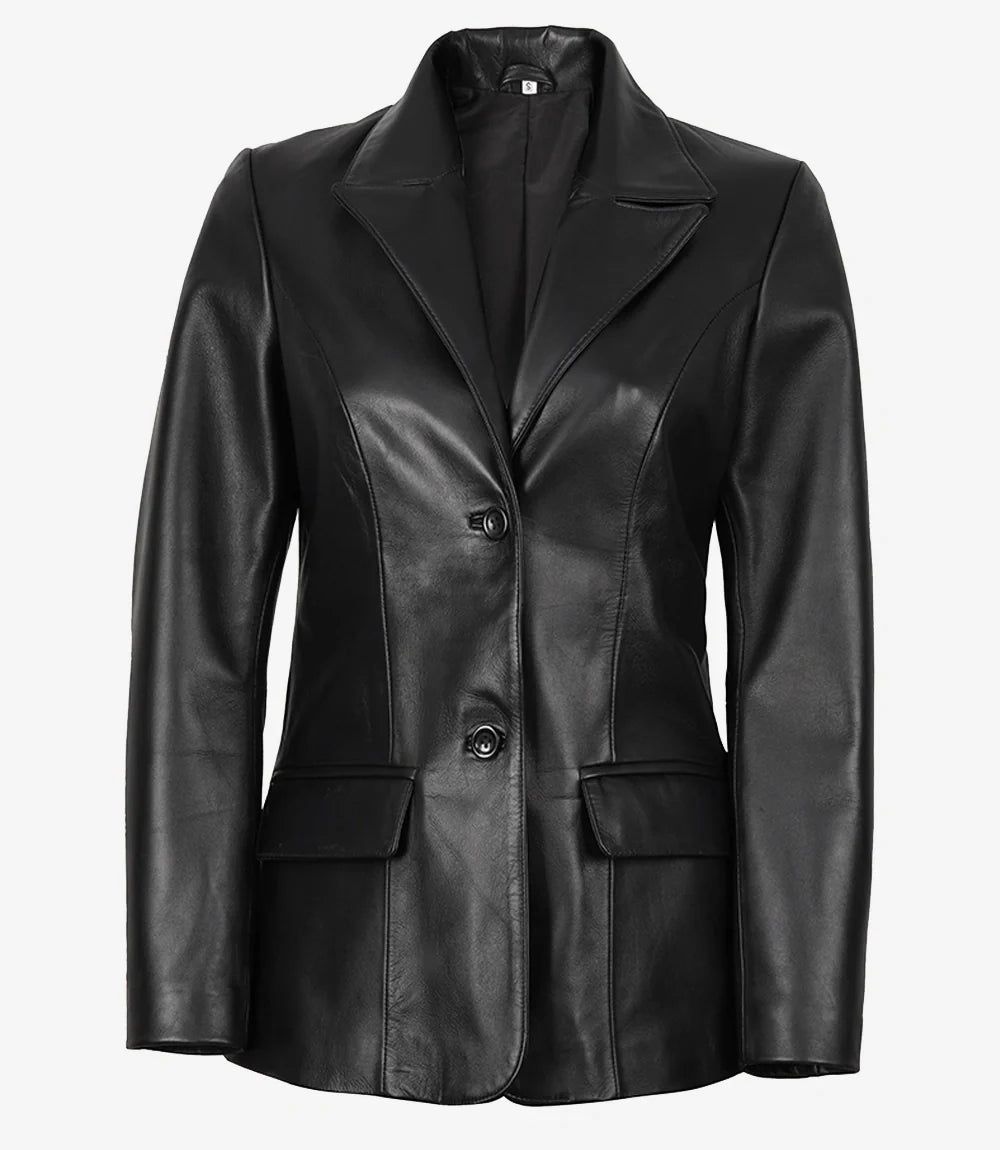 Vicenza Women's Black Two-Button Leather Blazer