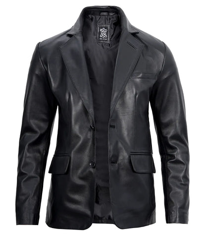 Mens Real Lambskin Black Leather Blazer
