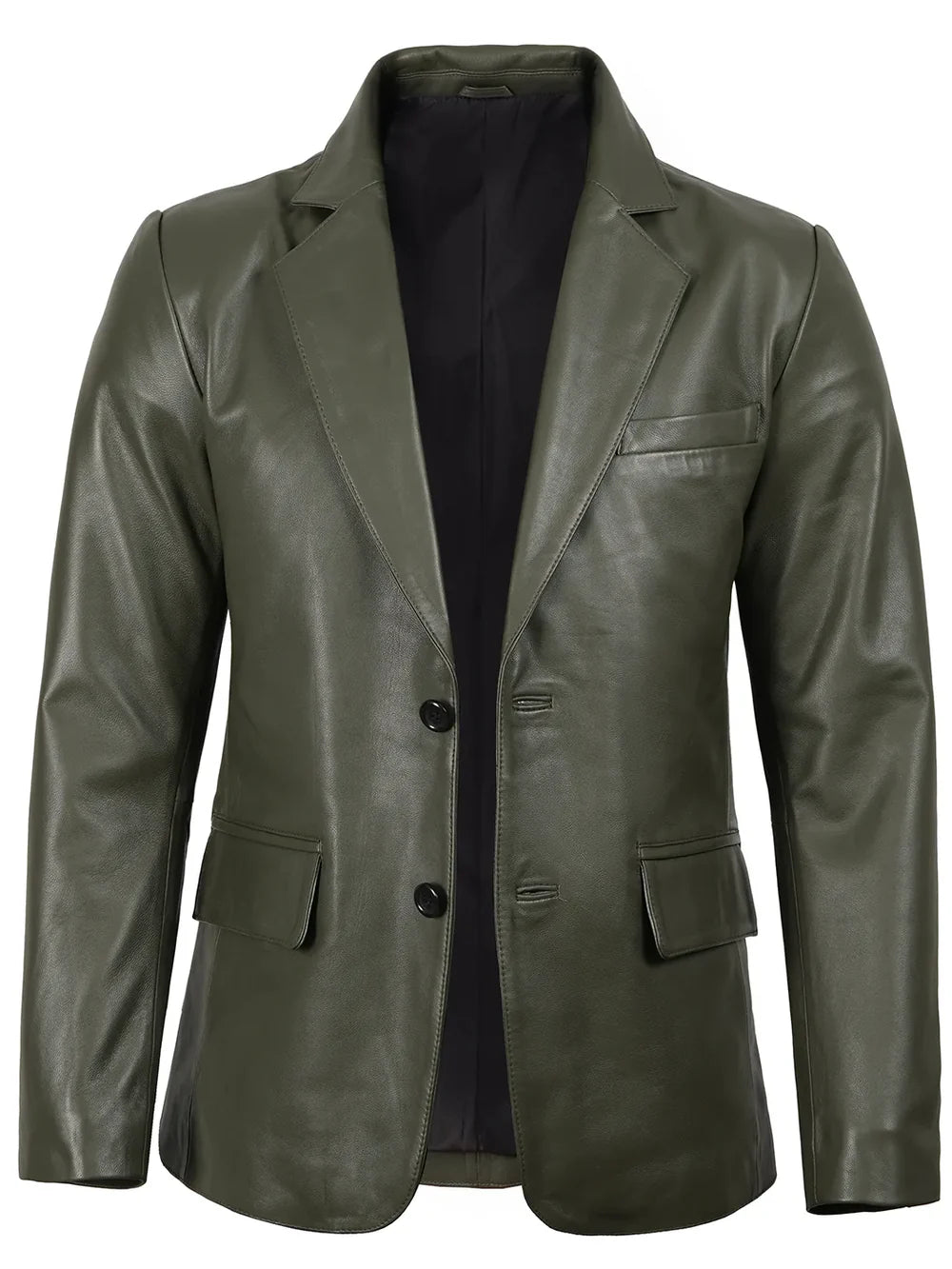Men's Dark Green Real Leather Blazer