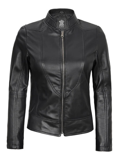 Amy Women's Black Cafe Racer Leather Jacket