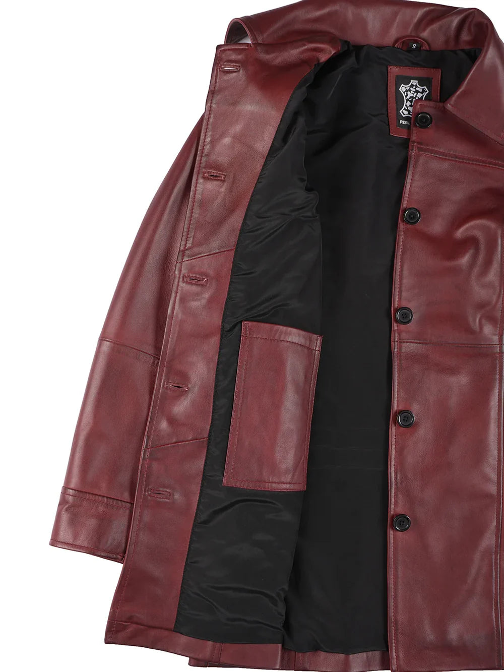 Kandis Women's Burgundy Real Leather Car Coat