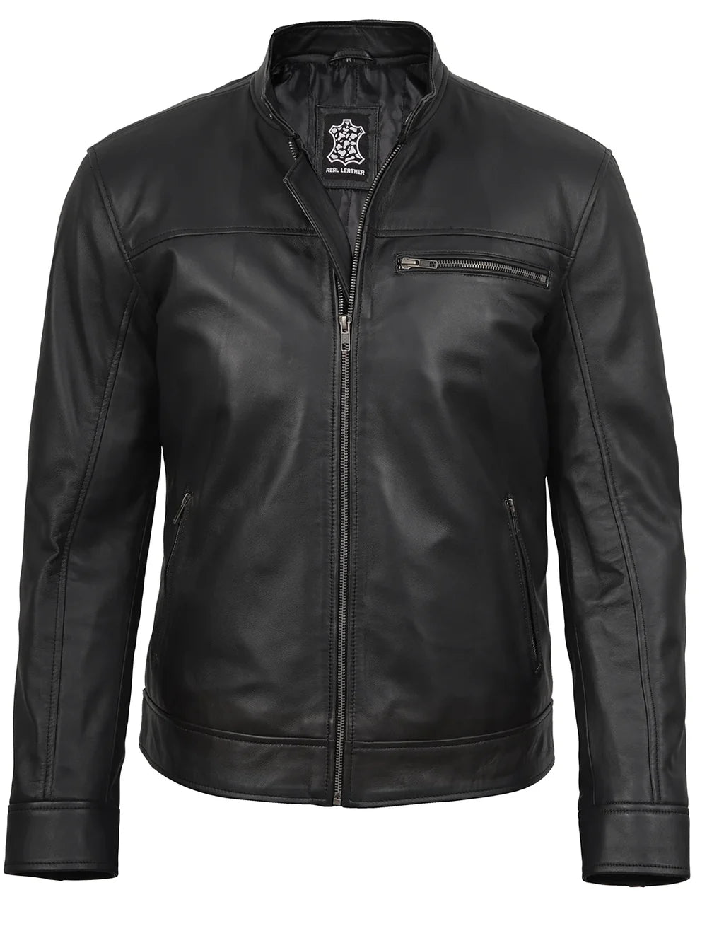 Bickford Men Black Cafe Racer Style Real Leather Jacket